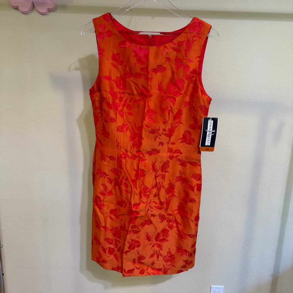 John Roberts Sleeveless Orange Floral Shift Dress - Size 14